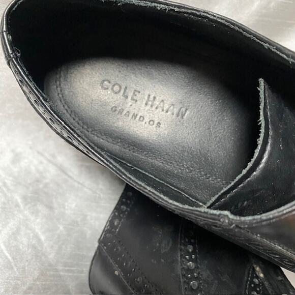 Cole Haan Grand OS Black Leather Wingtip Mens 9.5 Dress Shoes - Picture 9 of 10